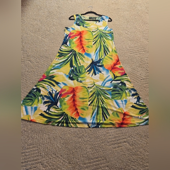Attitudes By Renee Abstract Tropical Print Maxi Jersey Dress Size Lp - Picture 10 of 14